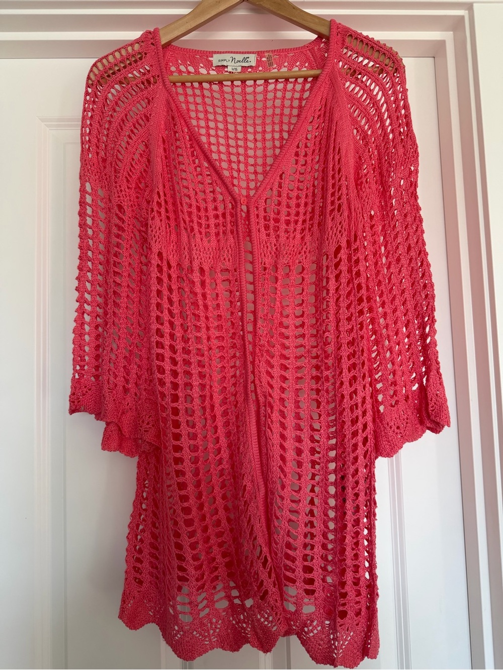 Simply Noelle Coral Open-Weave Crochet Cardigan Lg/Xl